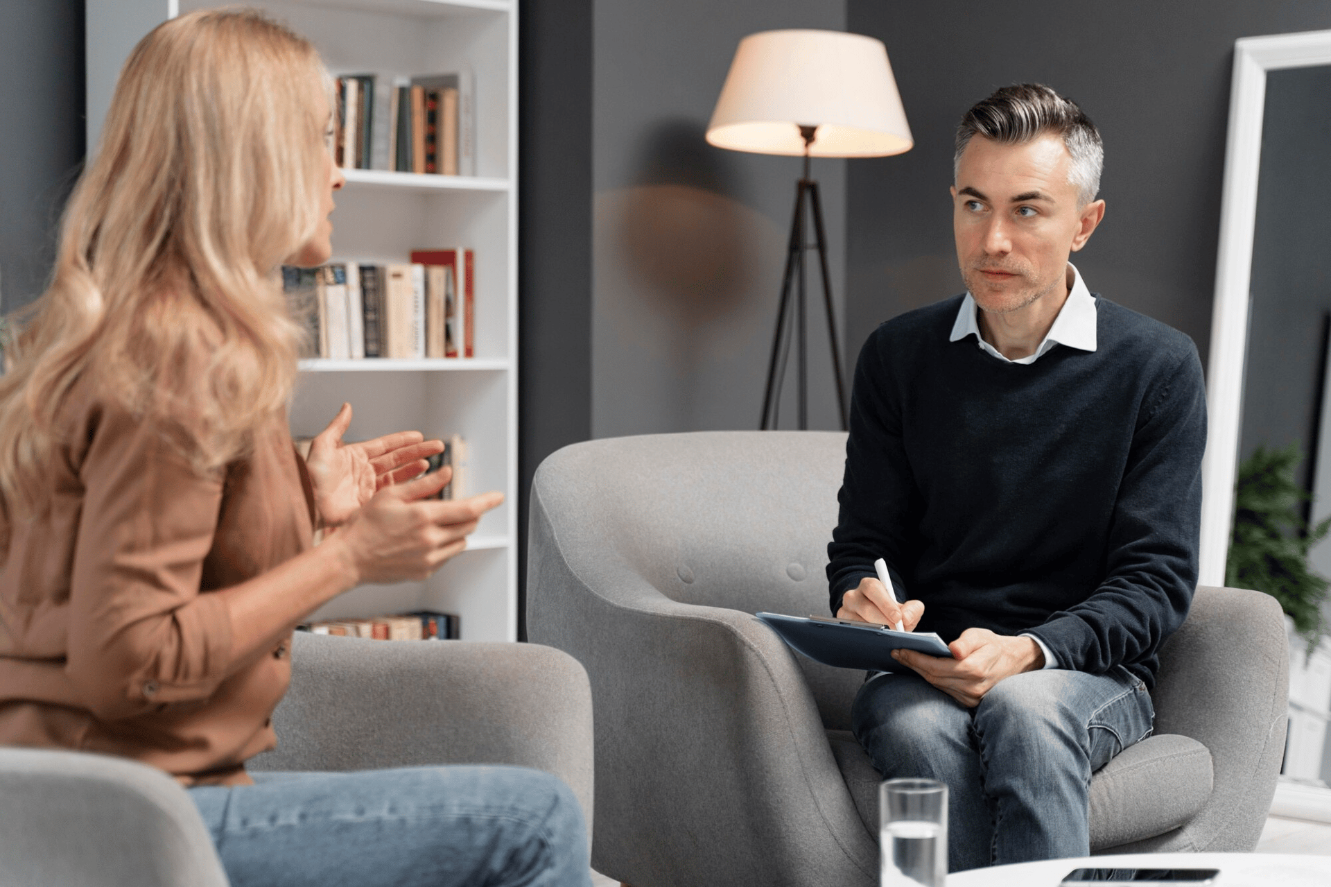 Therapist session with white man and a white women